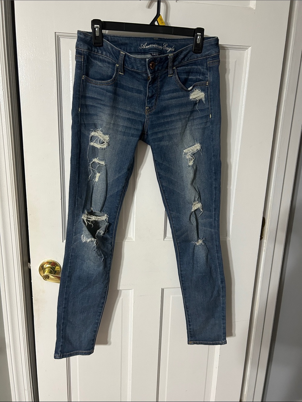 American Eagle Outfitters Women's Distressed Skinny Jeans - Medium Blue